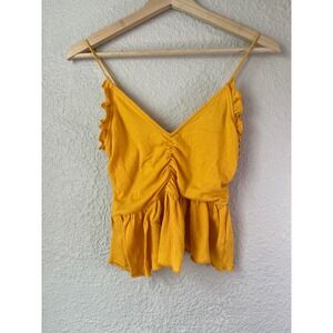 Urban‎ Outfitters Yellow Cami Top Ruffle Sleeveless Peplum V Neck Small